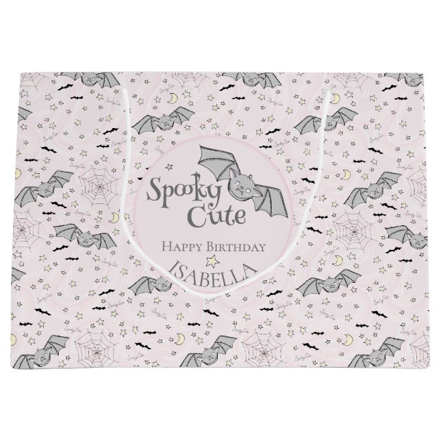 Pink Bats Spooky Cute Baby Girl Large Gift Bag (Front)