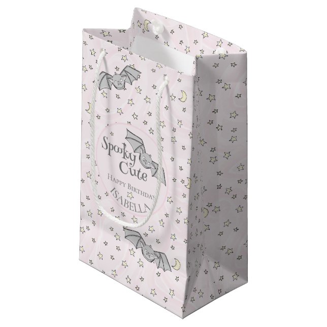 Pink Bats Spooky Cute Small Gift Bag (Front Angled)