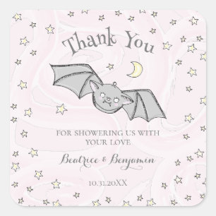 Pink Batty, Stars & Moons Spooky Cute Thank You Square Sticker