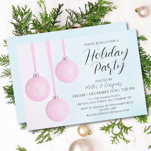 Pink Baubles Corporate Holiday Party Invitation