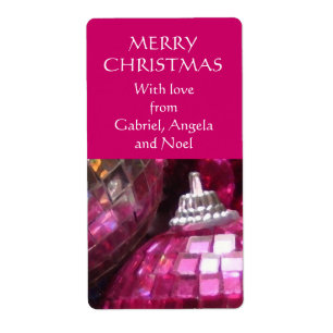 Pink Baubles gift tag label pink portrait