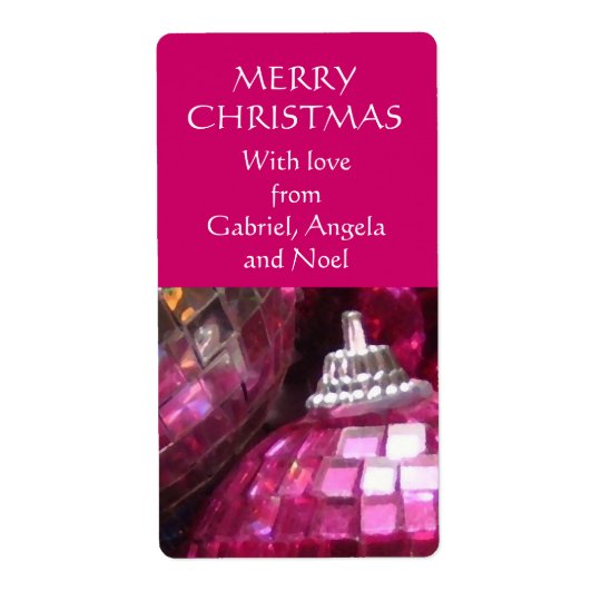 Pink Baubles gift tag label pink portrait Shipping Label