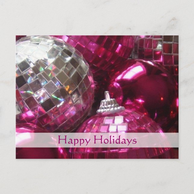 Pink Baubles 'Happy Holidays' postcard (Front)