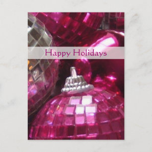 Pink Baubles 'Happy Holidays' postcard portrait