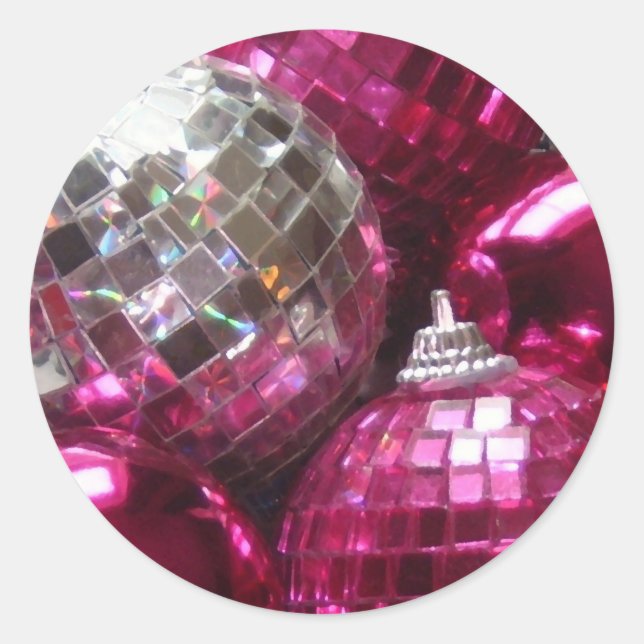 Pink baubles round sticker (Front)
