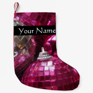 Pink Baubles Text stocking black