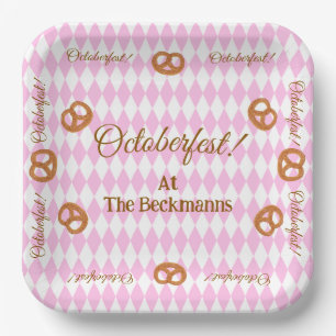 Pink Bavarian Octoberfest Pretzels Personalize Paper Plate