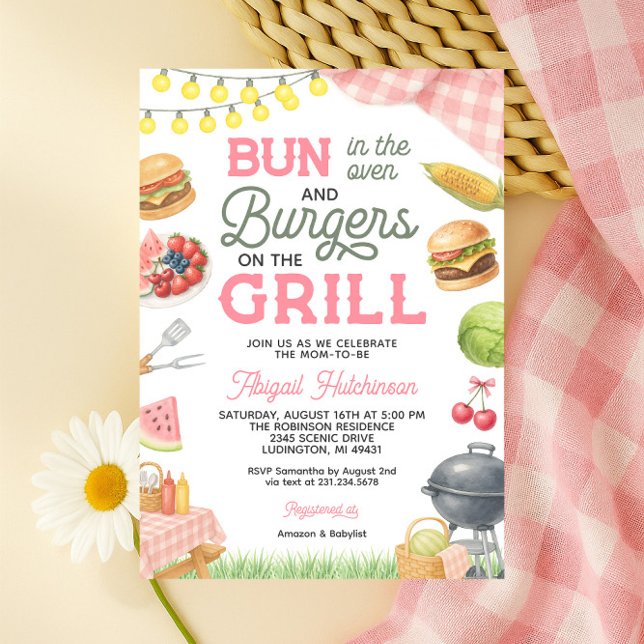 Pink BBQ Baby Shower Invitation - Bun in the Oven (Pink BBQ Baby Shower Invitation - Bun in the Oven)