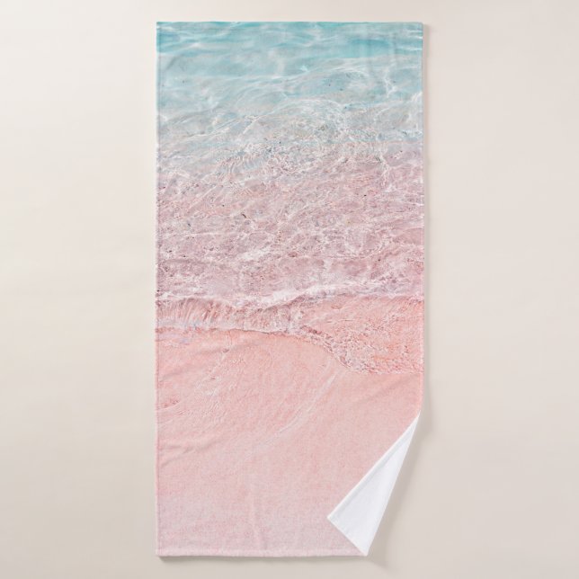Pink Beach and Splash Wave Bath Towel (Bath Towel)