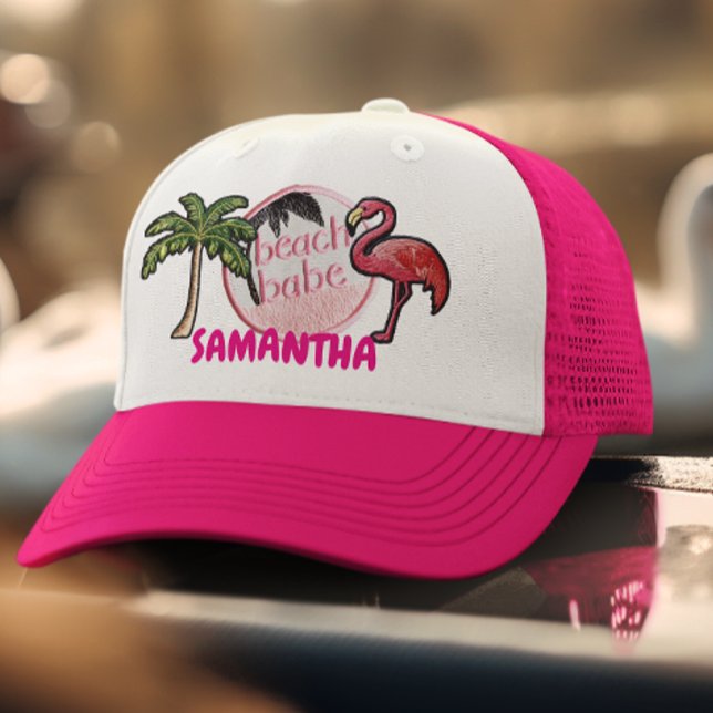Pink Beach babe Trendy Faux Patch Gift  Trucker Hat (Creator Uploaded)