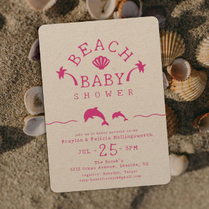 Pink Beach Baby Ocean Scene Baby Shower Invitation