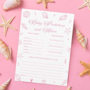 Pink Beach Baby Shower Baby Predictions Game Card