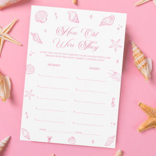 Pink Beach Baby Shower Guess The Age Game Card