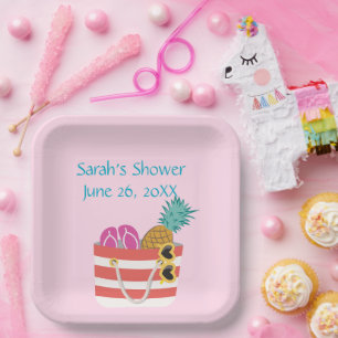 Pink Beach Bag Paper Plate