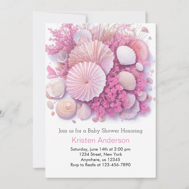 Pink Beach Blissful Celebration Girl Baby Shower Invitation (Front)