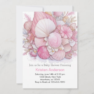 Pink Beach Blissful Ocean Girl Baby Shower Invitation