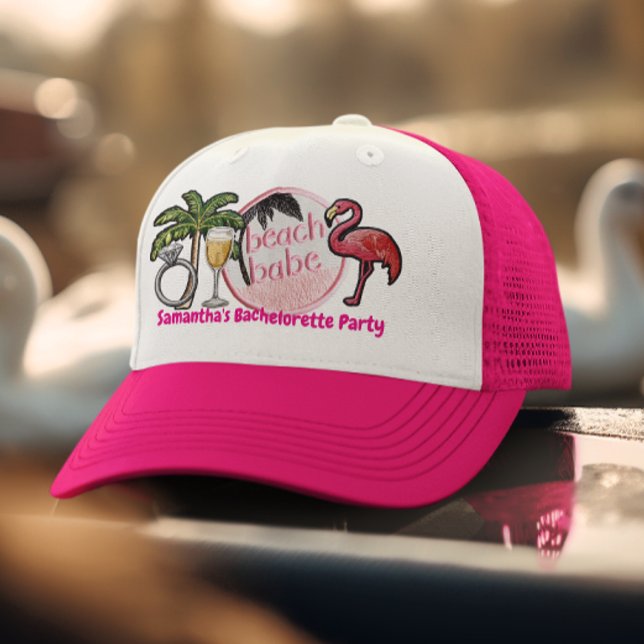 Pink Beach Bride Wedding Faux Patch Bachelorette  Trucker Hat (Creator Uploaded)
