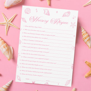 Pink Beach Coastal Baby Shower Nursery Rhyme Game Invitation