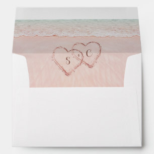 Pink beach hearts in the sand liner envelope