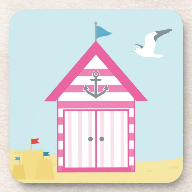 Pink Beach Hut Coaster (Front)