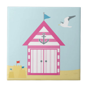Pink Beach Hut Tile