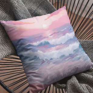 Pink Beach Ocean Shore Painted Cushion