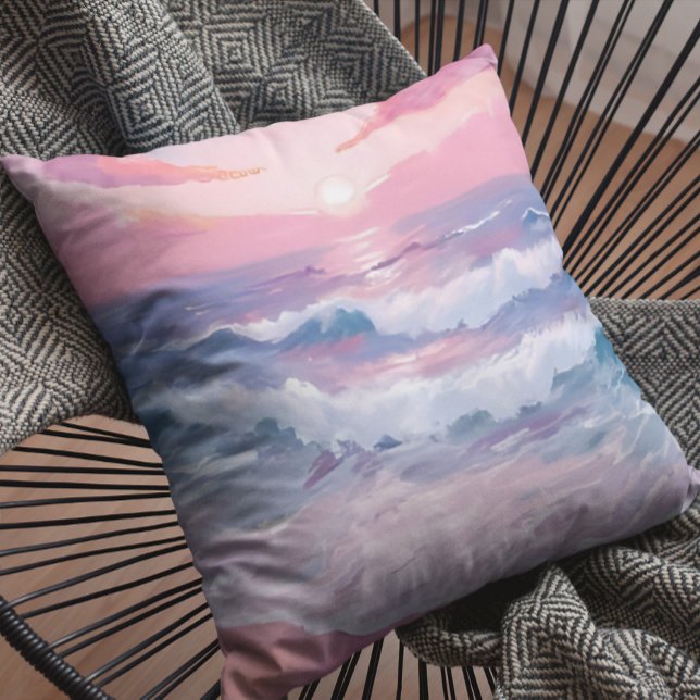 Pink Beach Ocean Shore Painted Cushion (Creator Uploaded)