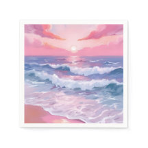 Pink Beach Ocean Shore Painted