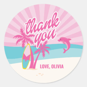 Pink Beach Palm Birthday Classic Round Sticker