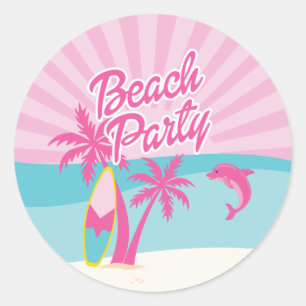 Pink Beach Palm Birthday Classic Round Sticker