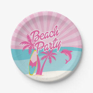 Pink Beach Palm Birthday Paper Plate