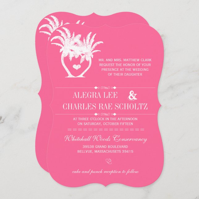Pink Beach Palm Tree Destination Chalkboard Invitation (Front/Back)