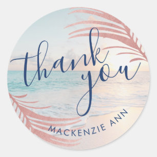 Pink Beach Personalised Thank You Party Favour Classic Round Sticker