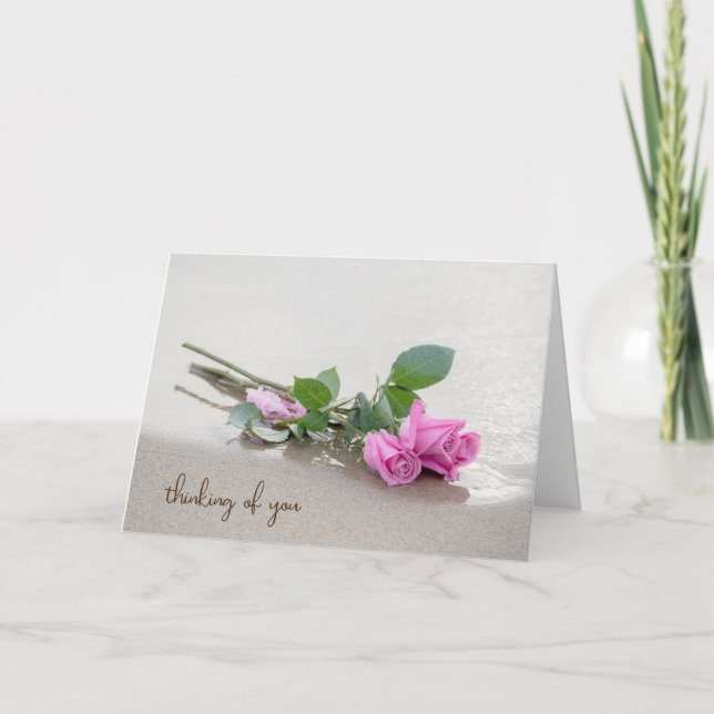 Pink Beach Roses Thinking of You Card (Front)