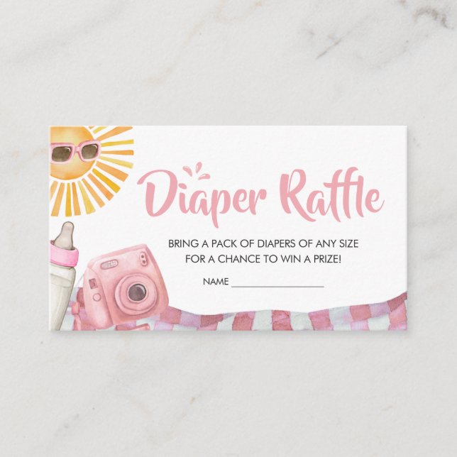 Pink Beach Summer Baby Shower Diaper Raffle Enclosure Card (Front)