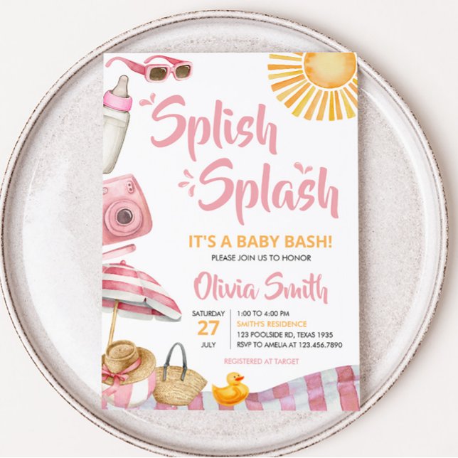 Pink Beach Summer Baby Shower  Invitation (Splish Splash Baby Shower Invitation)