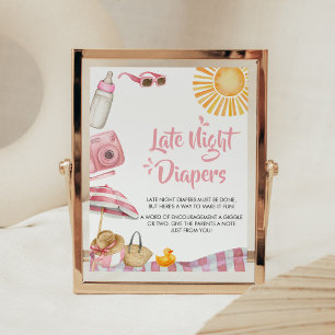 Pink Beach Summer Baby Shower Late Night Diapers Poster