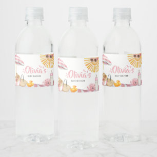 Pink Beach Summer Baby Shower Water Bottle Label