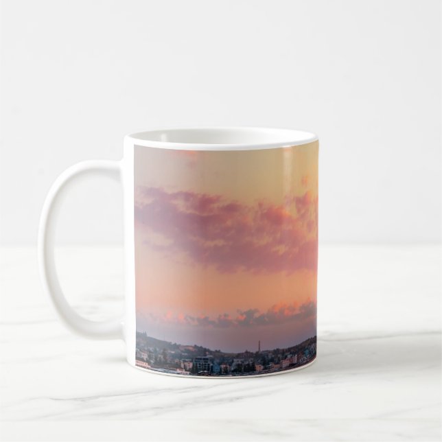 Pink beach sun golden skies beautiful vacation coffee mug (Left)