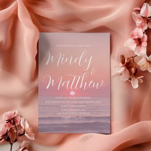 Pink Beach Sunset Destination Wedding Invitation