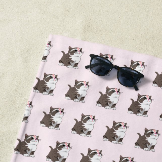 Pink Beach Towel with baby Cats - Choose Colour (In Situ)