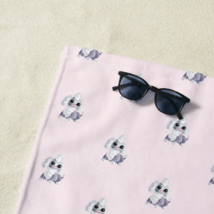 Pink Beach Towel with Cute Pet Dog - Customisable