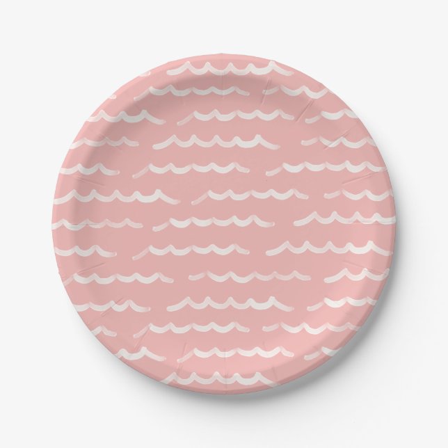 Pink Beach Waves Surf Baby Shower Paper Plate (Front)