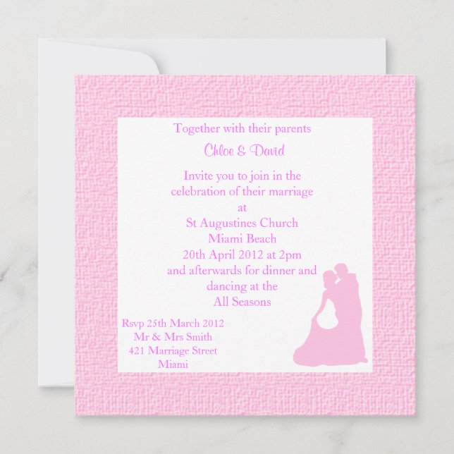Pink beach Wedding Invitation with dancing couple (Front)