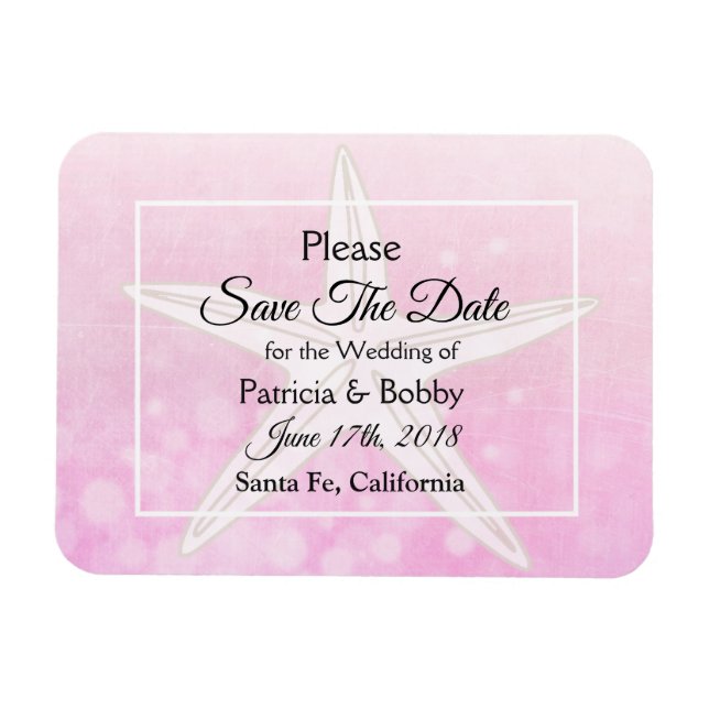 Pink Beachy Starfish Wedding Save the Date Magnet (Horizontal)
