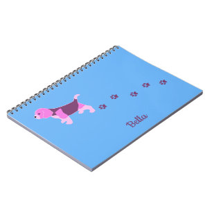Pink Beagle Dog Art Puppy Pawprints Custom Name Notebook