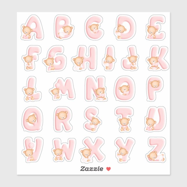 Pink Bear Alphabet Set (Sheet)