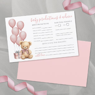 Pink Bear Baby Shower Advice Predictions Card