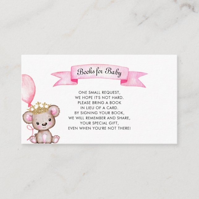 Pink Bear Baby Shower Books for Baby Enclosure Card (Front)
