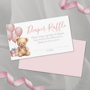 Pink Bear Baby Shower Diaper Raffle Enclosure Card